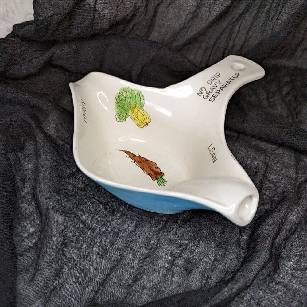 Vintage Ceramic Gravy Boat No Drip Gravy Separator Vegetable Design
